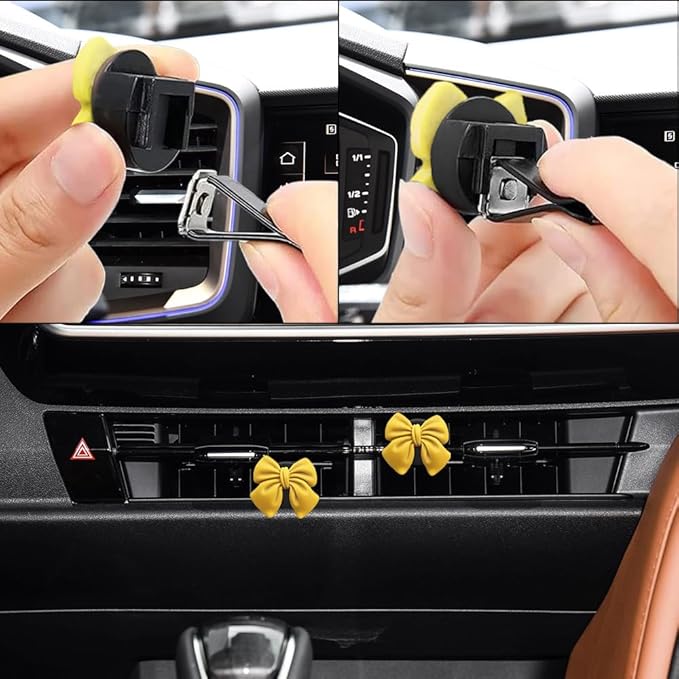 6PCS Bow Car Air Vent Clips, Cute Car Air Freshener Outlet Vent Clip, Coquette Bow Car Diffuser Perfume Clip, Universal Auto Air Conditioning Accessories for Women Girls (Yellow, 6PCS)
