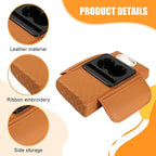 Car Armrest Cushion, 5-in-1 Nappa Leather Vehicle Centre Console Cover with 2 Storage Pockets, Cup Phone & Phone Holder, Multifunctional Auto Organiser Accessories, Universal Fit (Yellow)