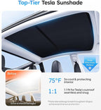 Wigoo Tesla Model Y Sunshade Roof [Never Sag, Nano Ice-Crystal Coatings] 3-Gen Heat Insulation Glass Roof Sun Shade, Accessories for Tesla Model Y 2020~2025, Black