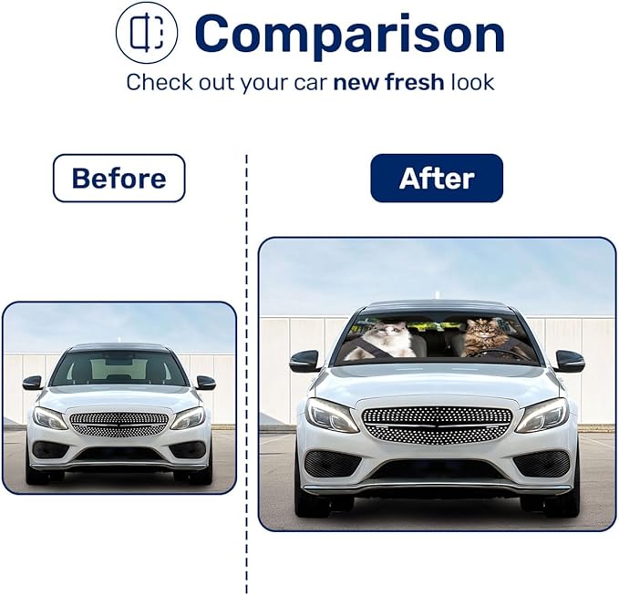 GENANY Lovely Cat Couple Windshield Sun Shade for Car SUV Truck (55x30 Inches), Sun Shade Windshield, Shades for Front Windows, Sunshade for Car Windshield, Protector Blocks UV