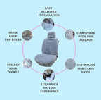 Genuine Sheepskin Seat Cover Lambskin Seat Cover Winter Car Seat Cover Lambs Wool Sheep Skin Fuzzy Shearling Car Accessories Front with Curve Patten (Light Gray Color)