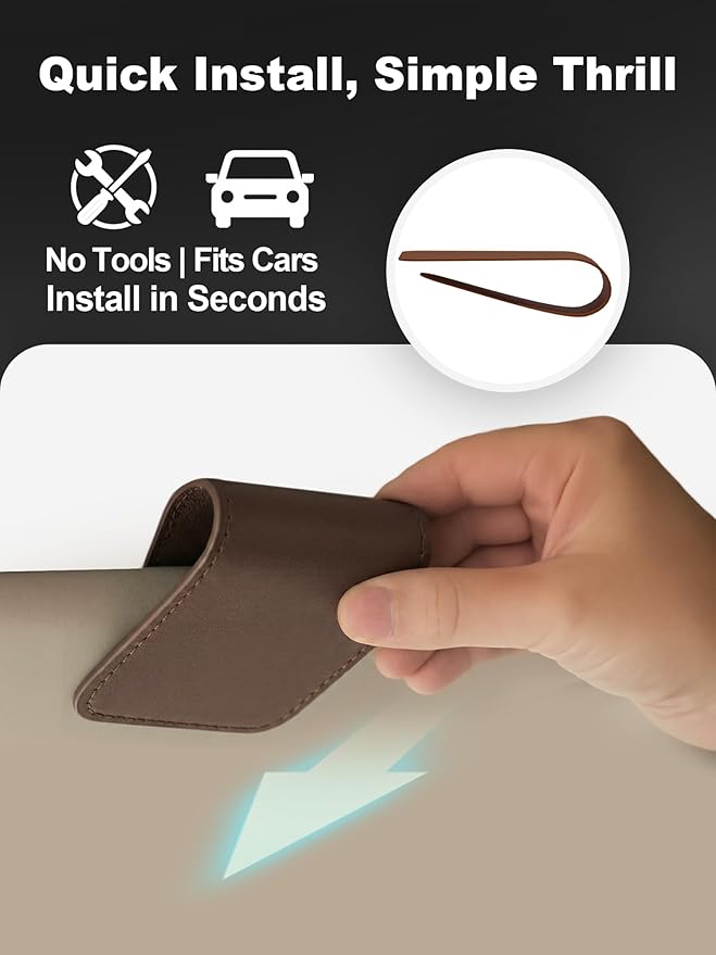 Patented Leather Car Air Freshener Visor Clip, Compatible with Drift Wood or Stone Car Freshener, Magnetic Design, Gentle on Sun Visors, Ideal for Modern & Electric Vehicles, Brown (Clip Only)