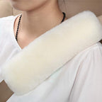 OGLAND 2 Pack Natural Fur Comfort Auto Authentic Sheepskin Car Seat Belt Pads for Adults, Soft Texture Shoulder Neck Cushion Pad Protector, Genuine Australia Merino Wool Cover (Cream White)