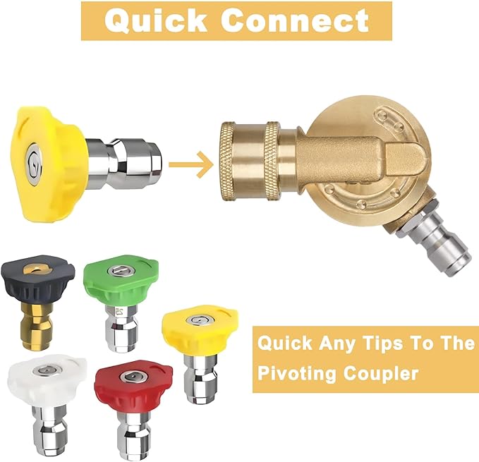 Pressure Washer Gutter Cleaner Attachment - 240 Degree Pivoting Coupler, 1/4” Quick Connect, 7 Angles for Power Washer Spray Nozzle, 4500 PSI
