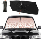Socira Rose Gold Leopard Car Windshield Sunshade Umbrella Foldable Umbrella Cute Sun Shade Windshield Cover Sunshade Leopard Print Car Accessories Keeps Cool (57" X 30")