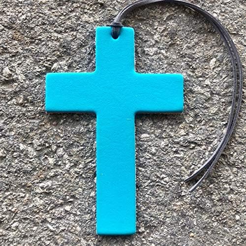 Air Flair | Leather Car Air Freshener | Cross (Turquoise, Butt Naked Scent)