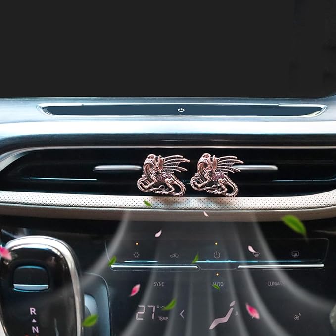 Dragon Car Vent Clips Car Air Freshener 2pcs Dragon Car Accessories for Women Copper Anime Car Interior Decor Refillable Car Diffuser for Essential Oil