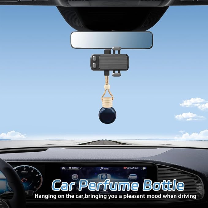 24 Pcs Black Car Hanging Air Fresheners Empty Glass Diffuser Bottles Pendant Perfume Bottle For Essential Oil Fragrance Aromatherapy Auto Interior Ornaments Decor (Oblate-Black)