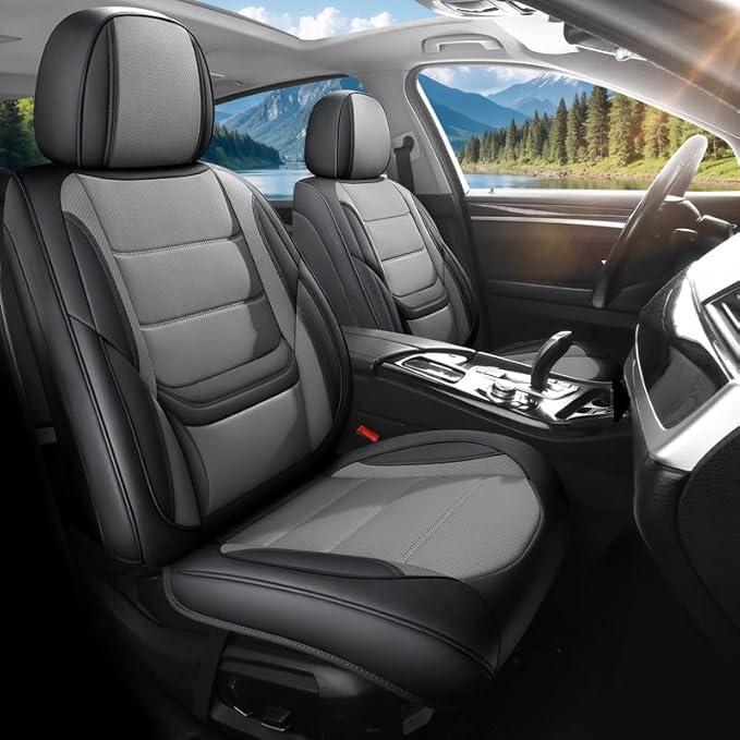 Car Seat Covers Full Set Custom Fit for Ford Bronco 4-Door/Bronco Sport 2021-2025 - Premium Leather with Lumbar Support, Breathable, Anti-Slip & Excellent Seating Experience (Black&Gray, Full Set)