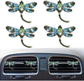 4Pcs Bling Rhinestone Crystal Dragonfly Air Freshener Vent Clips,Cute Car Air Fresheners Vent Clips Accessories,Refillable Car Diffuser, Glamorous Auto Decor (Green)