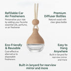 3 Pcs Hanging Car Air Freshener Diffuser Bottles – 6ml Refillable Essential Oil Aromatherapy Perfume Pendant, Clear Empty Glass with Wooden Cap & String for Vehicle Decoration