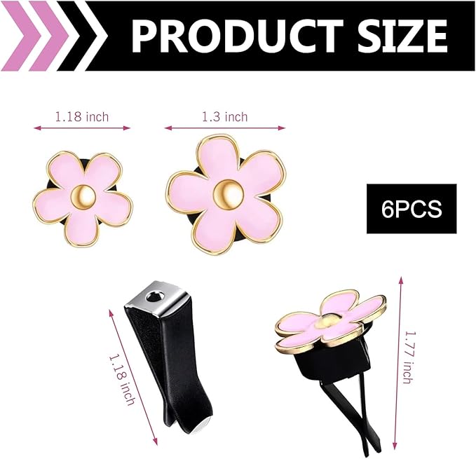 6 PCS Daisy Car Air Vent Clips, Flower Fresh Style Air Conditioning Diffuser, Alloy Anti-rust Straight Outlet Ornament, Dashboard Decoration Accessory for Most Cars (Multicolored)