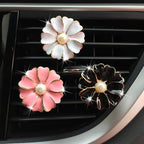 2 Pieces Daisy Flower Air Vent Clip Cute Car Air Freshener Clip Bling Pearl Car Air Outlet Decorations Charm Car Inter Decor Accessories for Girls Women