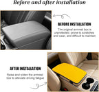Car Center Console Cover, PU Leather Vehicle Armrest Seat Box Cover Protector, Comfortable Automotive Interior Arm Rest Cushion Pad Accessories, Universal for SUV Sedan Truck (Yellow)