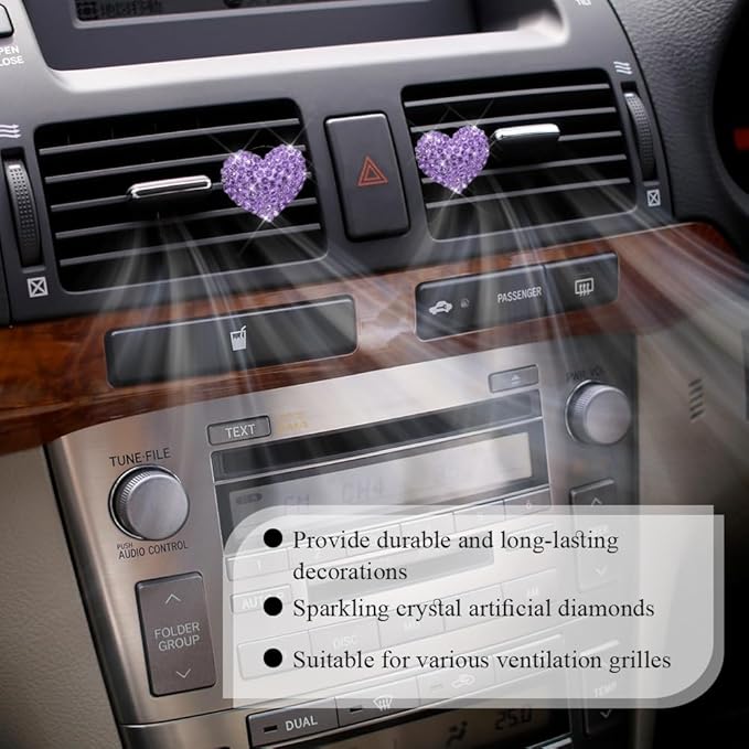 4PCS Bling Heart Air Vent Clips, Car Air Freshener for Women, Air Fresheners Diffuser Clip Charm, Car Air Conditioning Outlet Clip Decorative Accessory for Women Girls (Purple, Style1)