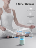 Battery Operated Waterless Diffuser – Portable Scent Machine for Car, Office & Bedroom, Ultrasonic Aroma Mist with 9 Color LED Light, Mini Essential Oil Diffuser Light Cyan