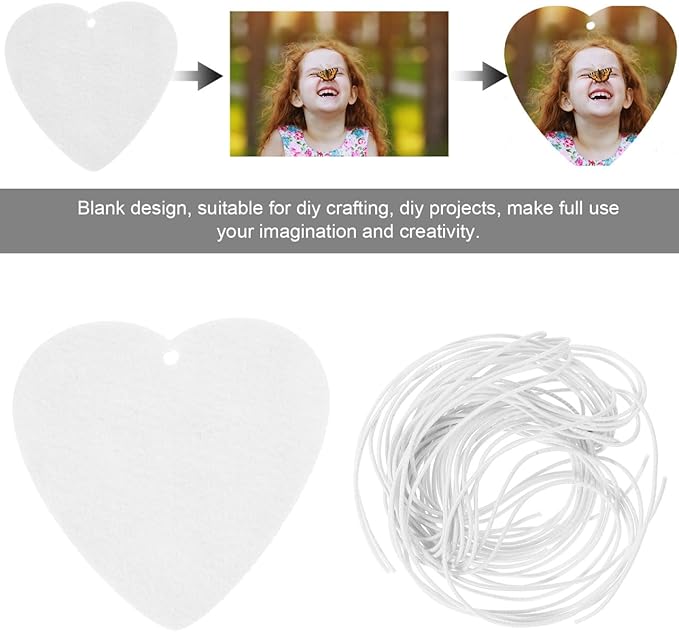 LIFKOME 50 Pcs Heart Shape Sublimation Felt Air Freshener Blanks with Elastic Straps for Diy Car Vent and Home Decoration 3.54 Inch