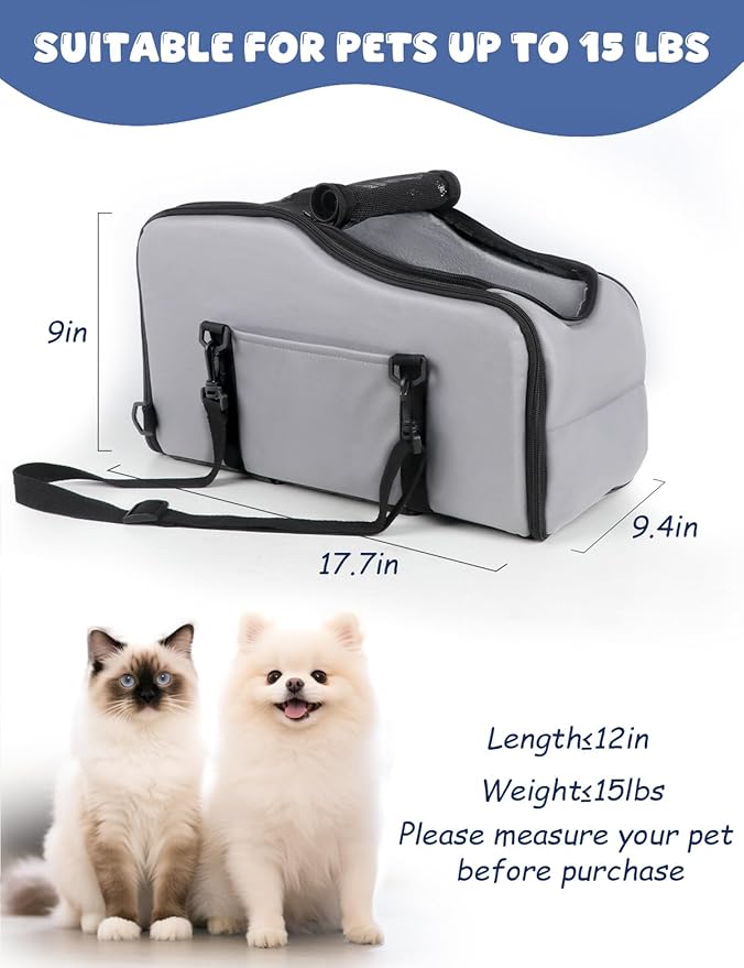 Dog Car Seat for Small Dogs, Portable Center Console Dog Car Seat, Pet Travel Backpack with Safe Protection Hooks and Double Fixation Seat Belts, Suitable for Small Dogs & Cat Under 12 lbs