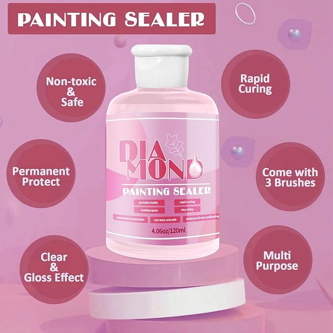 Diamond Painting Sealer Glue Kit 3 Pack 12.17OZ with Silicone Brush, Diamond Art Sealer Clear Finish High Gloss Permanent Hold & Shine Effect Puzzle Glue Clear Diamond Art Kits for Adults