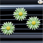3PCS Daisy Flower Car Dashboard Air Vent Trim Clip, Cute Daisy Air Conditioner Outlet Clip Car Charm for Women, Car Air Vent Clip Auto Interior Decoration for Girls Present (Green)