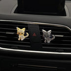 Cute Diamond Cat Air Vent Clip Air Conditioning Outlet Clip Car Air Freshener Clip Charm Car Inter Decor Accessories (Grey)