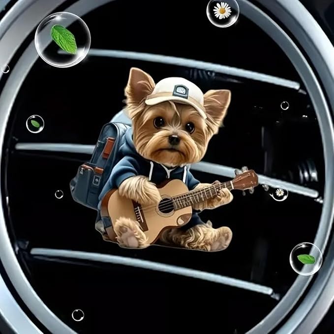 Strumming Yorkie Car Vent Clip, 2d Acrylic Cute Air Freshener for Car, Dog Car Freshener Clips, Solid Scented Air Vent Clips, Auto Interior Decoration Accessories for Women Men