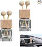 2 PCS Car Diffuser Air Freshener Bottles, Refillable Empty Glass Essential Oil Diffuser Vent Clip & Wooden Caps Sticks, Universal Aromatherapy Diffusers for Most Vehicles (Square)