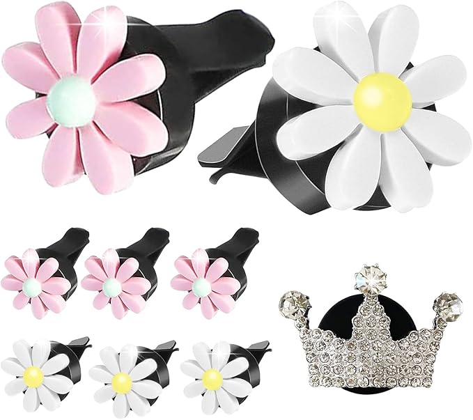8 Pieces Daisy Car Accessories,Daisy Flower Air Vent Clips,Cute Car Air Fresheners,Dashboard Outlet Clip,Car Diffuser Vent Clip Car Decor Charms Car Interior Decoration for Women+Mask Hook(Pink & White)