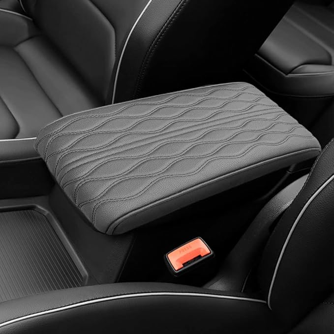 2025 Upgrade Universal Style Memory Cotton Car Armrest Box Pad,New Leather Car Armrest Box Pad Car Center Console Cover Pad,Vehicle Seat Box Cushion Protector for SUV Truck (Gray, Wave Pattern)