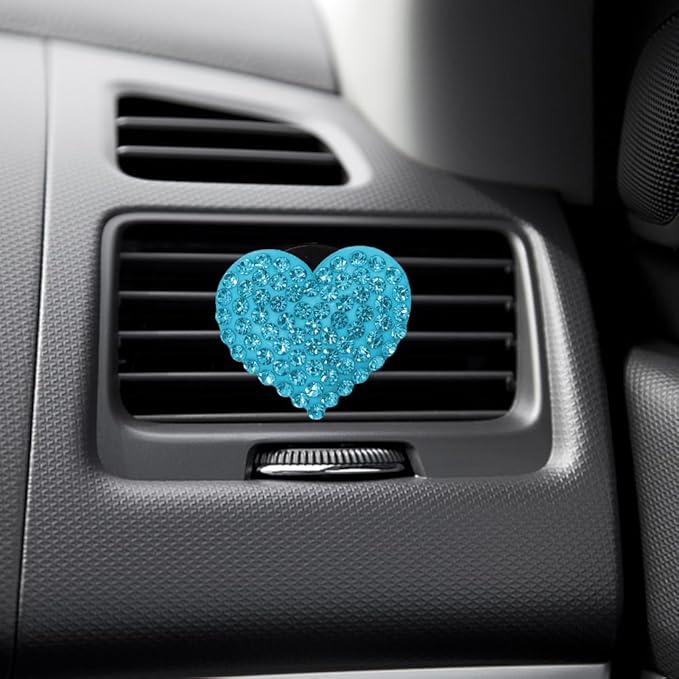 Car Diffuser, Car Air Fresheners Vent Clips, Rhinestone Heart Shaped Crystal Car Air Freshener Vent Clips, Bling Air Vent Clips Bling Inter Decor Accessories Fit for Cars, Trucks (Blue)