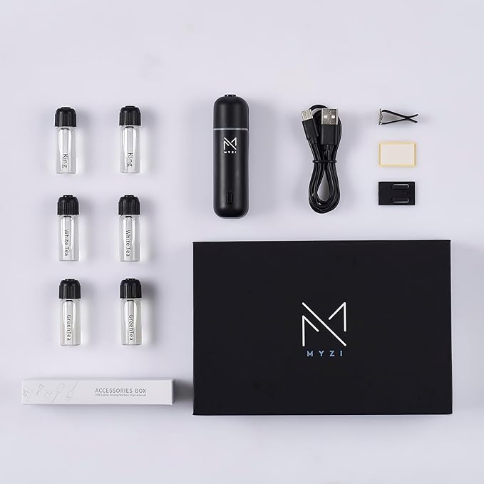 MYZI Car Air Freshener Diffuser, Waterless Diffuser Car Essential Oil Diffuser with 6 Refill Scents, Car Diffuser Air Freshener Car Fragrance Diffuser