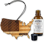 Arotags Reusable Wood Car Air Freshener, Backwoods Birch Scent, USA Flag Design, Hanging Diffuser with Fragrance Oil Refill