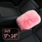 Sheepskin Armrest Cover Auto Center Armrest Cover Car Soft Console Pad, Fluffy Wool Auto Center Console Cover for Most Car Arm Rest Decoration Protector 9 x 14 Inch (Long Wool, Pink)