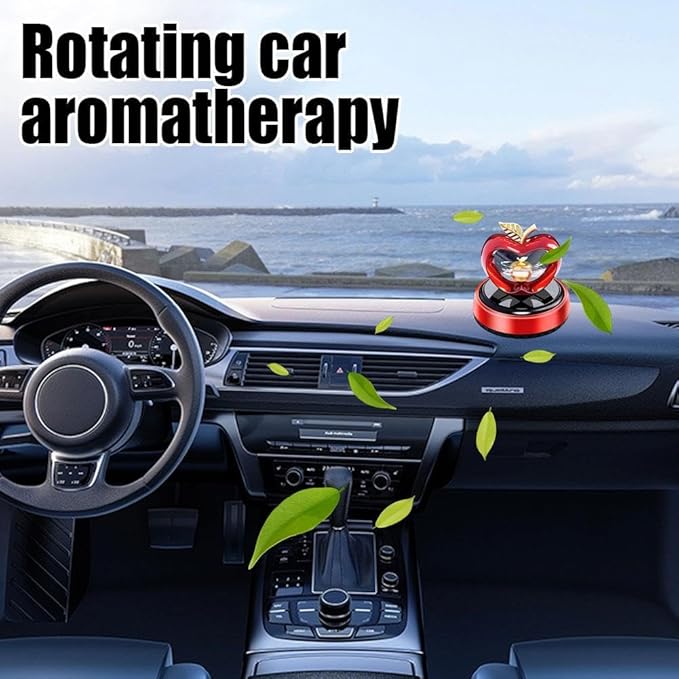 Solar Car Air Freshener,Love Apple Shape Rotating Car Aromatherapy Diffuser Interior Decoration for Valentine's Day,Long Lasting Fragrance Perfume Car Accessories