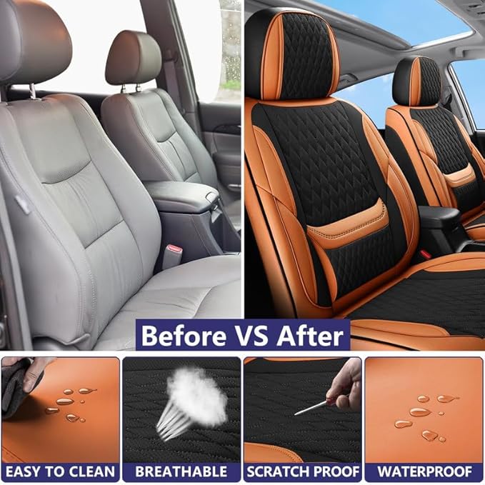 Car Seat Covers Full Set Custom Fit for Chevrolet/Chevy Cruze 2011-2019 - Premium Faux Leather with Lumbar Support | Breathable, Waterproof, Anti-Slip, Durable (Black&Brown,Full Set)