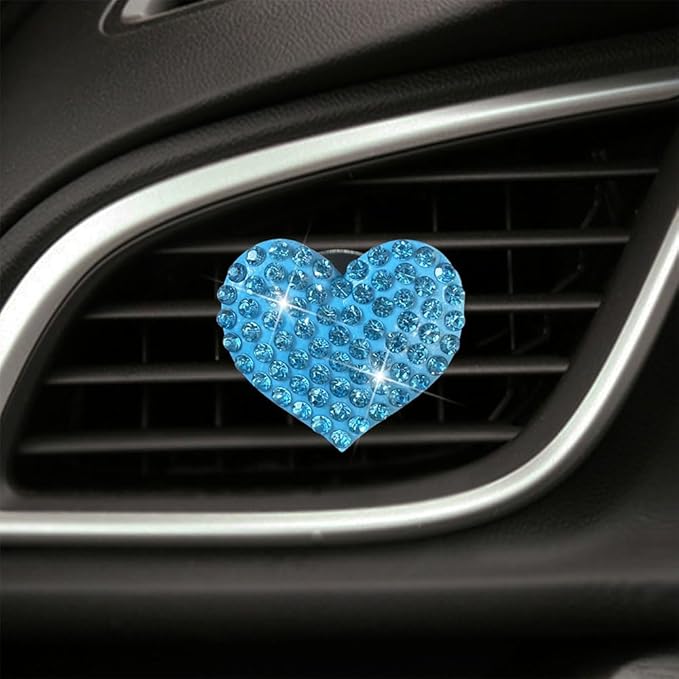 2 Pack Car Vent Clip Bling Car Accessories,Crystal Cross and Heart Car Vent Clip Air Freshener,Car Diffuser Vent Clip Diamond Car Decoration Car Essentials for Women(Blue)