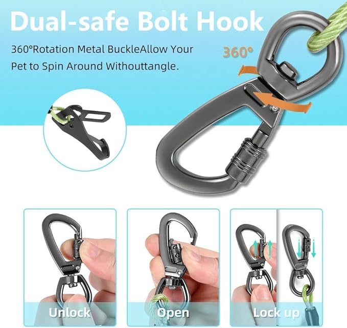 Dog Car Seat Belt - 3-in-1 Heavy Duty Safety Harness with Locking Carabiner, Universal Buckle Adapter, Chew-Proof Steel Rope (Green, 24in/60cm)