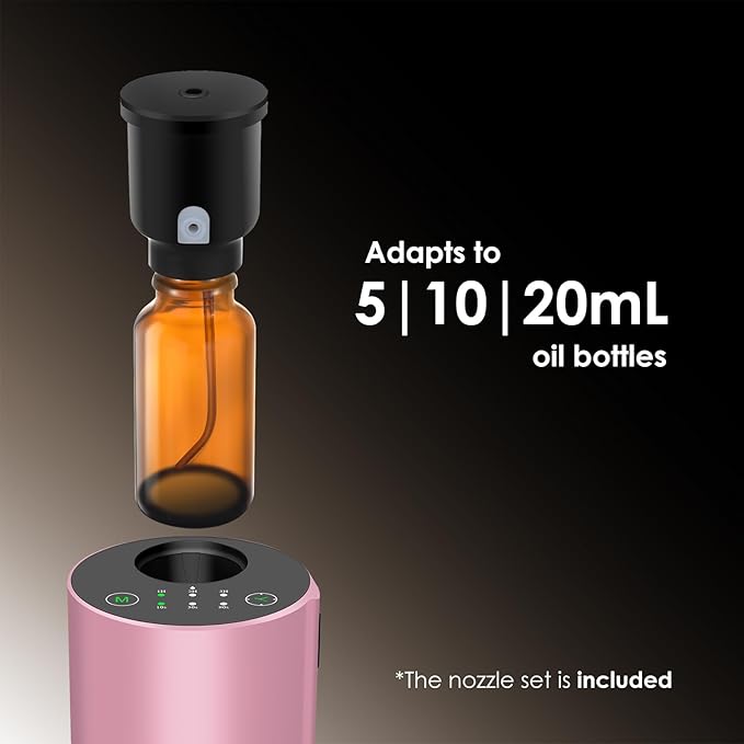 Waterless Essential Oil Diffuser, 7 Colors LED Light, Battery Powered Mini Scent Air Machine, Aromatherapy Mist Diffuser for Home Room Car Office (Pink)