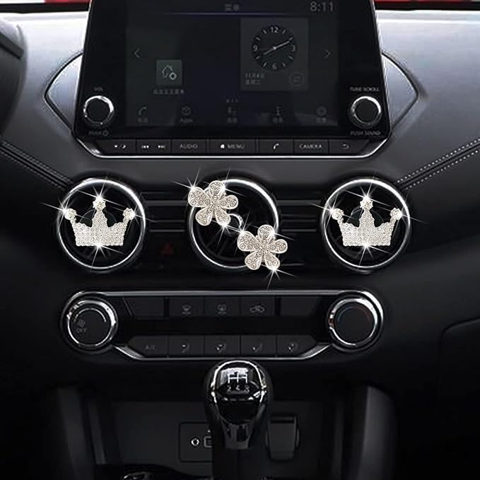 4 Pcs Bling Daisy Air Vent Clips, Crystal Crown Car Air Fresheners Vent Clips Charms Rhinestone Diffuser Vent Clip Crown Car Interior Decoration Cute Car Decor Bling Flower Cute Car Accessories for Women (Crown&Daisy)