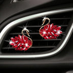 Katutude 2 Pcs Crystal Swan Car Air Vent Clips with Fragrance Tablets, Car Diffuser Air Freshener Vent Clips Air Conditioner Outlet Clip Charm Bling Car Interior Decoration, Red