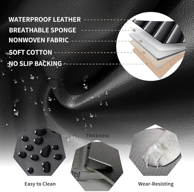 Car Seat Covers Full Set Fit for Toyota Matrix 2003-2014, Premium Faux Leather Car Seat Protector,Breathable Anti-Slip Full Wrapping Edge Seat Covers(Black,Full Set)