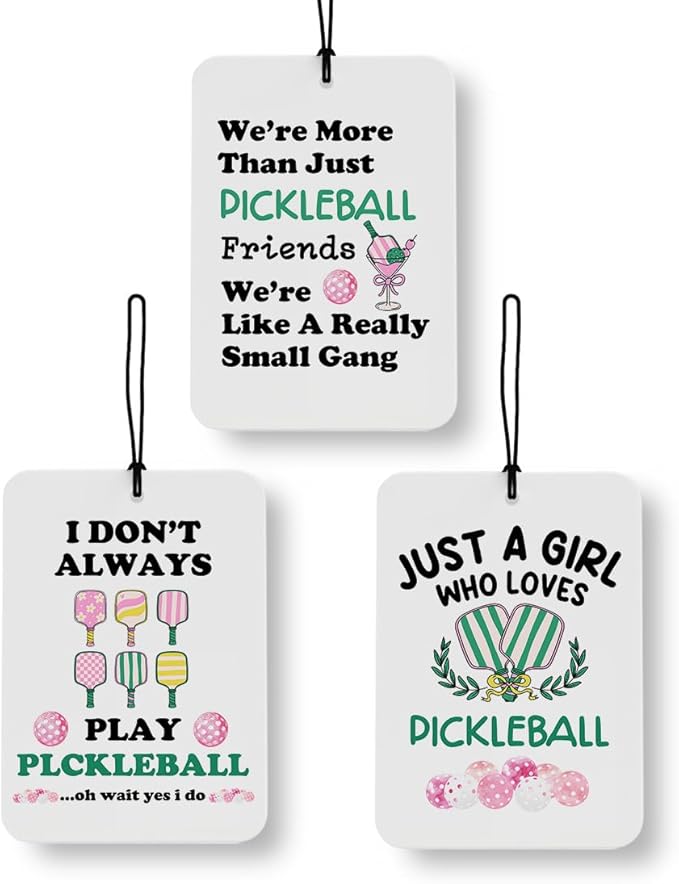Preppy Pink Pickleball Car Air Freshener 3 Pcs, Pickball Lover Gifts, Just a Girl Who Loves Pickle Ball Air Freshener Hanging Decor for Cars Closet Drawer Books Accessories Gifts