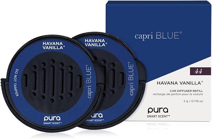Capri Blue Pura Car Diffuser Refills - Includes 2 Car Air Freshener Pura Scent Diffusers - Long Lasting Air Freshener - Refills Only - Notes of Tobacco, Bergamot & Sandalwood (Havana Vanilla, 2 Pack)