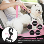 SlowTon Dog Seat Belt for Car, Adjustable 3 in 1 Dog Seatbelt with Elastic Bungee Buffer, Nylon Heavy Duty Dog Car Harness Reflective Safety Tether Leash with Latch Hook Clip Pink
