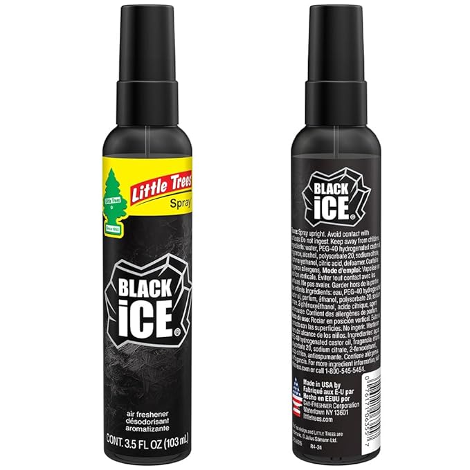 LITTLE TREES Car Air Freshener | Spray Provides a Long-Lasting Scent for Auto or Home | On-the-go Freshness | Black Ice, 6 Air Fresheners
