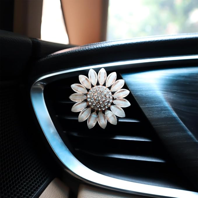 4pcs Sunflower Air Vent Clips Car Air Freshener Bling Sunflower Car Accessories for Women Car Interior Decorations Yellow Beige 2 sizes Refillable Flowers Car Vent Clips