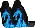 Delerain Car Seat Covers Set 2Pcs, Fire Blue Dragon Universal Front Car Seats Vehicle Enterior Protector Suitable Fits Most Car Auto SUV Sedan Truck