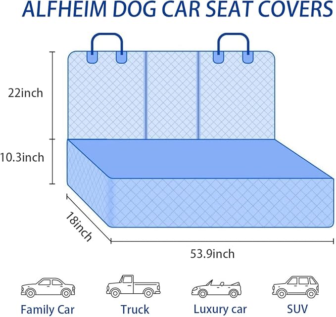 BESULEN Dog Car Seat Cover for Back Seat, Waterproof Dog Bench Seat Pad Compatible for Armrest & Seat Belt, Universal Nonslip Durable Soft Pet Backseat Protector for Cars Trucks & SUVs (Black)