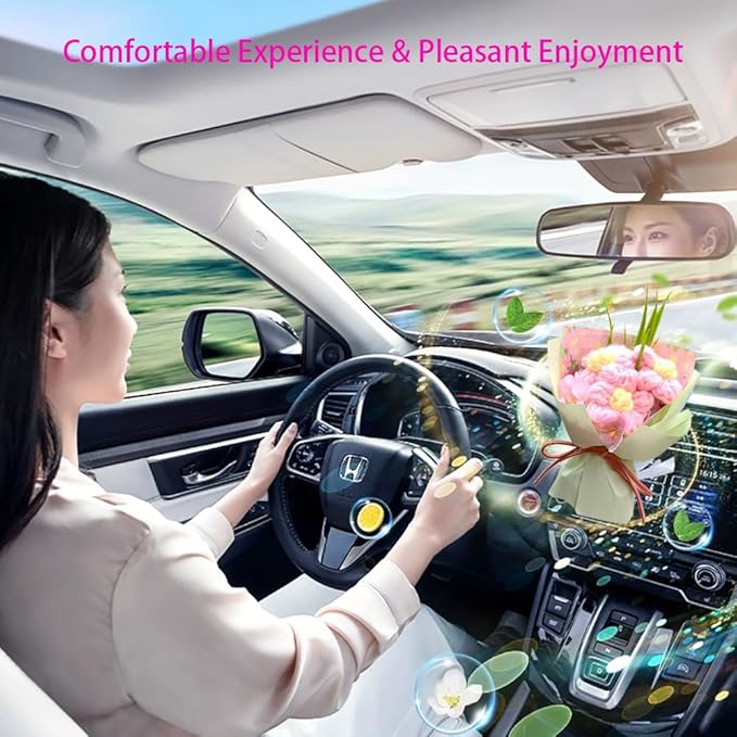 Mini Daisy Bouquet Car Vent Clip Air Freshener, Small Artificial Flowers Car Accessories, Reusable Essential Perfume Diffuser with Lemon & Blank Pad, Dashboard Yarn Floral Decor, Gift for Car(Style E)