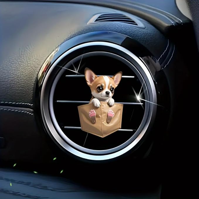 2-Piece Cartoon Dog 2D Acrylic Car Air Vent Decoration & Solid Air Freshener – Fun & Cute Dog Design for Car AC Vents, Long-Lasting Fragrance, Perfect Car Accessory